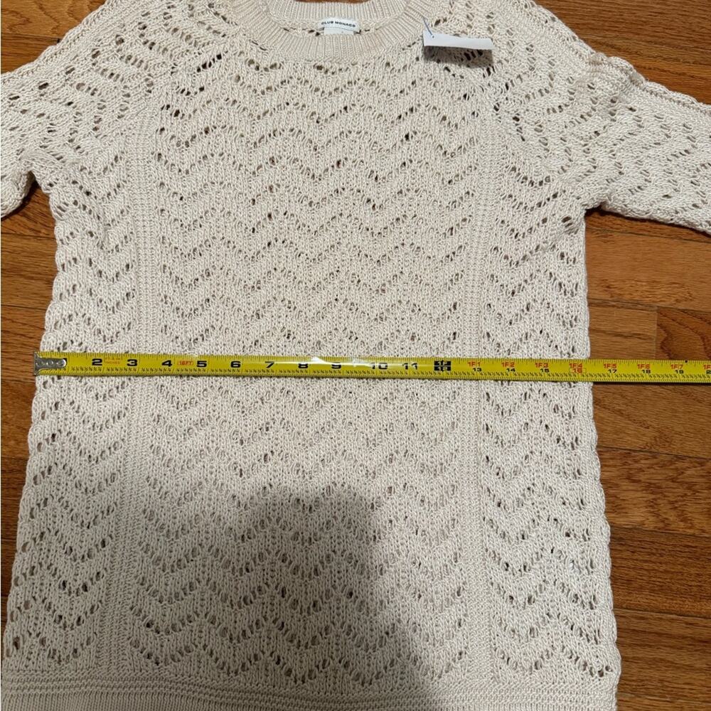 Club Monaco open stitch crochet tan-off‎ white crew long sleeve women Sweater XS - Picture 5 of 9